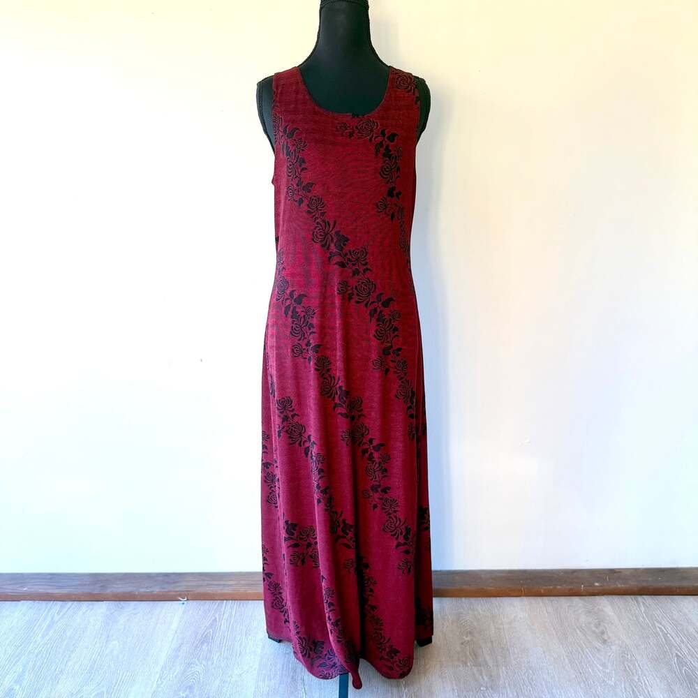 Vintage Piccalino Petites Burgundy Floral Sleeveless Maxi Dress